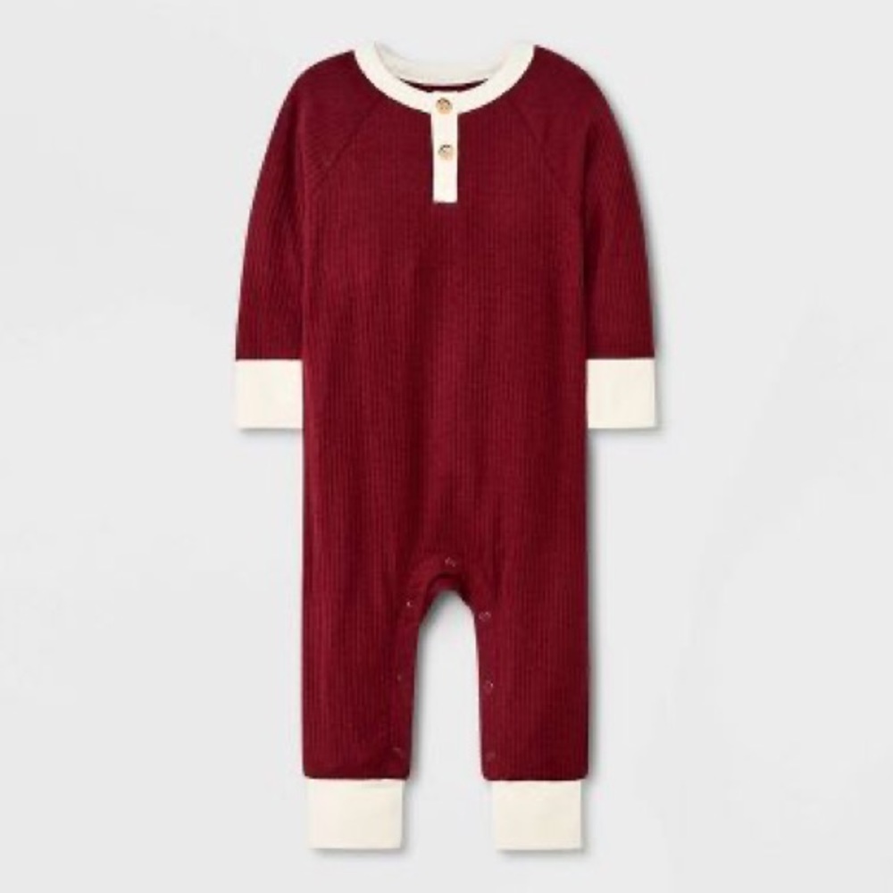 NWT Cat & Jack Baby Boys' Rib Henley Romper - Maroon